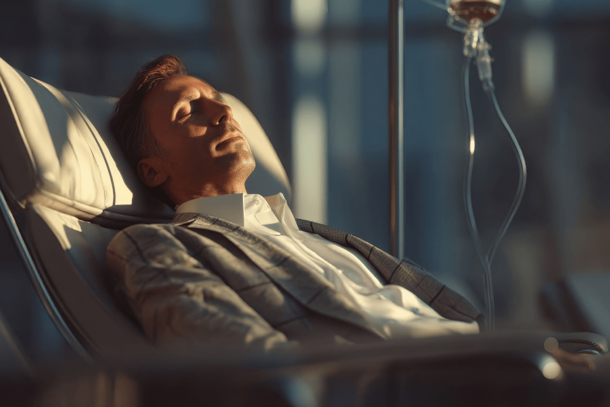 Patient reclining comfortably during medically supervised IV ketamine infusion treatment at Better Health Whole Wellness Center Philadelphia – whole-person care model